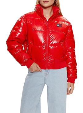 Jacke Tommy Jeans Badge Glänzend Rot für Damen