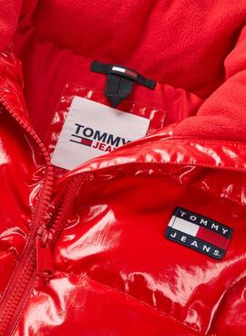 Jacke Tommy Jeans Badge Glänzend Rot für Damen