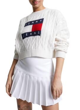 Pullover Tommy Jeans Boxy Center Flag Weiss Damen