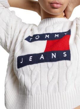 Pullover Tommy Jeans Boxy Center Flag Weiss Damen