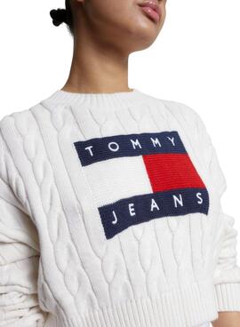 Pullover Tommy Jeans Boxy Center Flag Weiss Damen