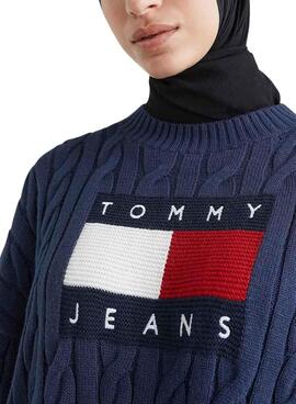 Pullover Tommy Jeans Boxy Center Marineblau Damen