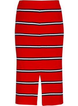 Rock Tommy Jeans Knitted Stripe Rot Damen