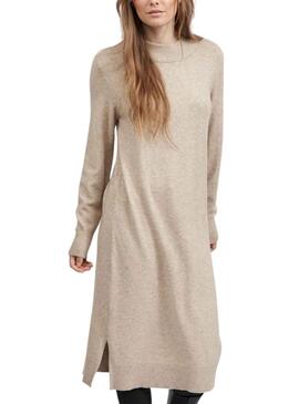 Kleid Vila Viril Crew Neck Beige für Damen