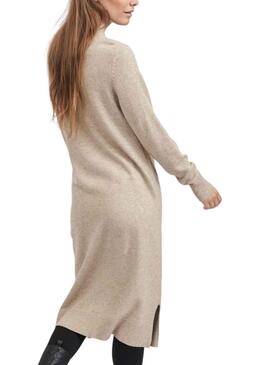 Kleid Vila Viril Crew Neck Beige für Damen