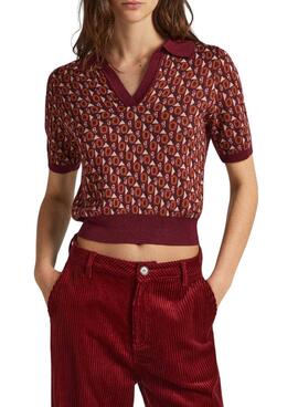 Polo Pepe Jeans Elle Jacquard Bordeaux für Damen