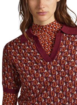 Polo Pepe Jeans Elle Jacquard Bordeaux für Damen