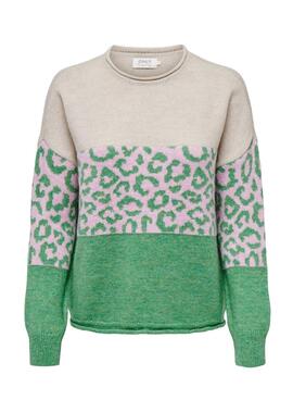 Pullover Only Jade Amimal Print Grün für Damen