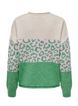 Pullover Only Jade Amimal Print Grün für Damen