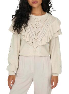 Pullover Only Rillo Rüschens Beige für Damen