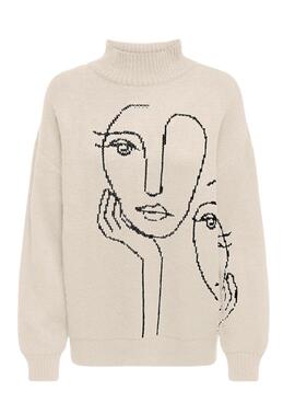 Pullover Only Viso-Jacquard Beige für Damen