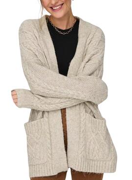 Jacke Only Cozy Knitted Trenzado Beige für Damen