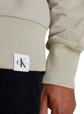 Sweatshirt Calvin Klein Jeans Gewebt Tab Crew Beige