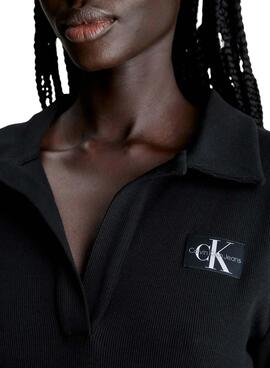 Kleid Calvin Klein Jeans Halsbandetikett Rib Schwarz