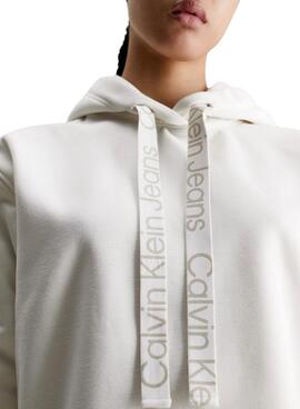 Sweatshirt Calvin Klein Logo Kordelzug Kapuze Beige