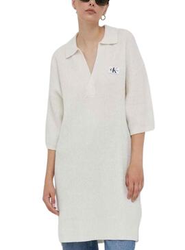 Kleid Calvin Klein Label Halsband Beige für Damen