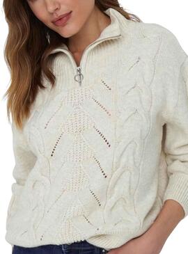 Pullover Only Leise Zip Weiss für Damen