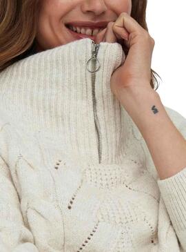 Pullover Only Leise Zip Weiss für Damen