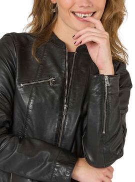 Jacke Naf Naf Leder Schwarz für Damen