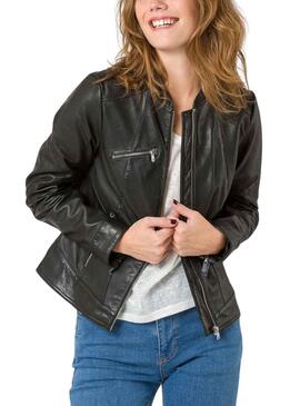 Jacke Naf Naf Leder Schwarz für Damen