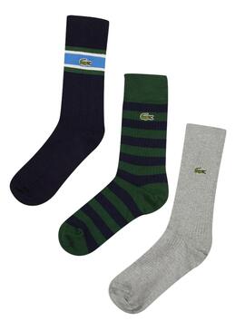 Pack 3 Socken Lacoste Grün Streifen Herren