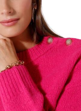 Pullover Naf Naf Fuchsia-Knöpfe für Damen
