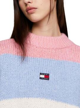 Pullover Tommy Jeans Farbe Block Rosa für Damen