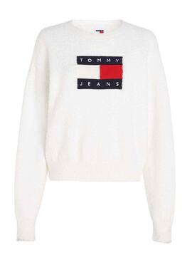 Pullover Tommy Jeans Center Flag Weiss Damen