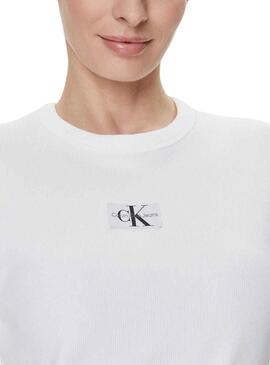 T-Shirt Calvin Klein Woven Label Weiss Damen