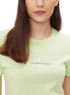 T-Shirt Calvin Klein Monologo Slim Grün Damen