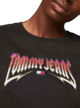 T-Shirt Tommy Jeans Crop Slim Rock Schwarz Damen