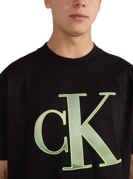 T-Shirt Calvin Klein Perforiertes JumpsuitLogo Schwarz