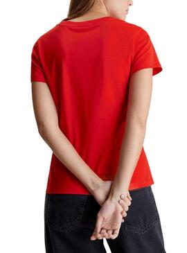 T-Shirt Calvin Klein Satin Slim Rot für Damen