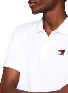 Polo Tommy Jeans Badge Regular Weiß für Herren