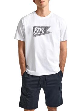 T-Shirt Pepe Jeans Single Cardiff Weiß Herren