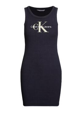 Kleid Calvin Klein Archival Monologo Rib Schwarz für Damen.