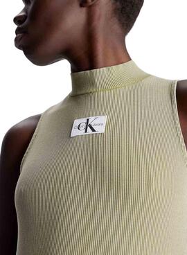 Kleid Calvin Klein Washed Rib Label Long Grün Damen