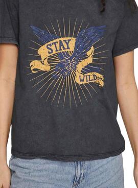 T-Shirt Vila Rock Stay Wild Schwarz für Damen.