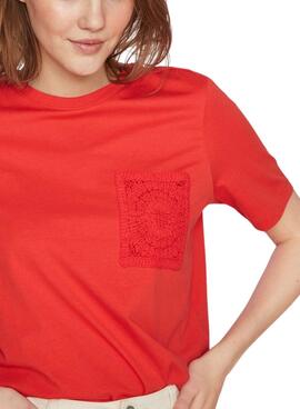 T-Shirt Vila Sybil Crochet Rot für Damen