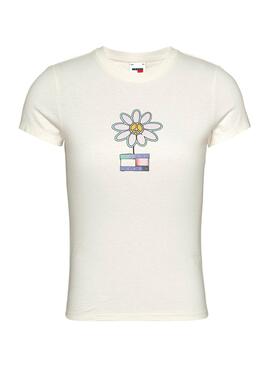 T-Shirt Tommy Jeans Flower Slim Weiß für Damen