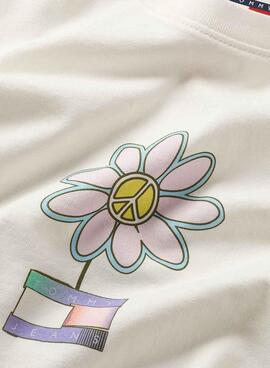 T-Shirt Tommy Jeans Flower Slim Weiß für Damen