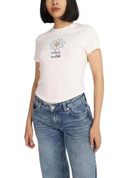 T-Shirt Tommy Jeans Flower Slim Weiß für Damen