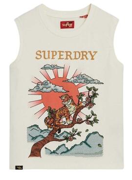 T-shirt Superdry Tatto Rhinostone Weiß für Damen.