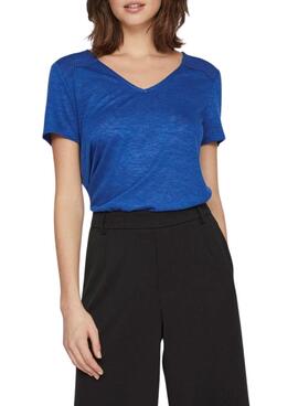 T-Shirt Vila Viamer V-Neck Lace Blau für Damen