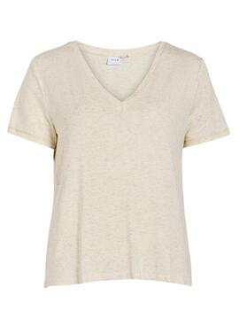 T-shirt Vila Vinoella V-Neck Beige für Damen