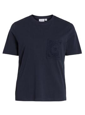 T-Shirt Vila Visybil Crochet Dunkelblau für Damen.