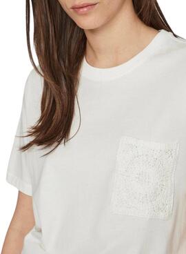 T-Shirt Vila Visybil Crochet Weiß für Damen