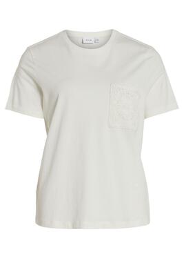 T-Shirt Vila Visybil Crochet Weiß für Damen