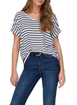 T-Shirt Only Moster V-Neck Streifen Marineblau für Damen
