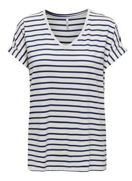 T-Shirt Only Moster V-Neck Streifen Marineblau für Damen